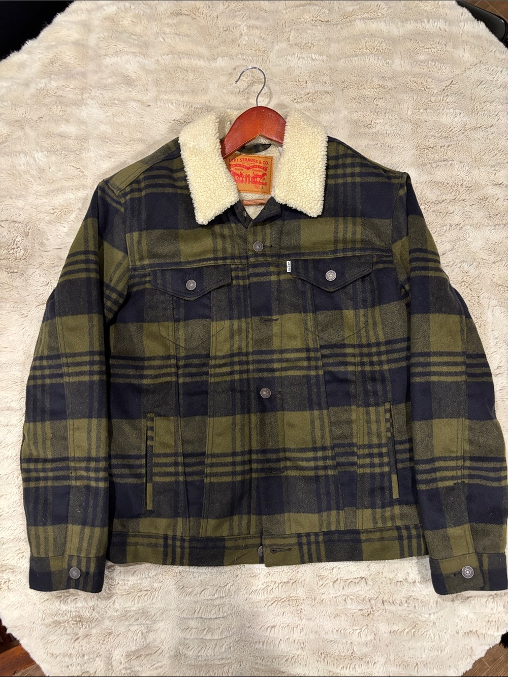Levi's Strauss Olive & Black Plaid Sherpa-Collar Jacket